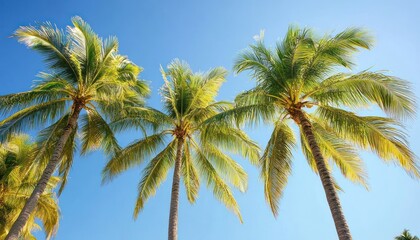 Obraz premium Three Palm Trees Reaching Up Against a Bright Blue Sky