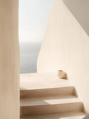 Background Aesthetics of white, Sea and Desert, Santorini, Ceramics, Vases, Beautiful Landscape and Interior, Picnic, Transparent water,