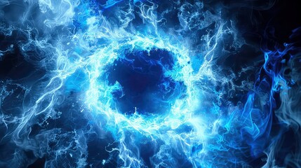 A swirling, ethereal, glowing ring of blue and white light on a dark background.