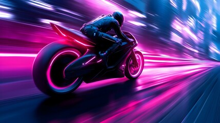 Futuristic Hover Bike Speeding Through Dystopian Cityscape in Digital Painting