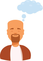 Cartoon man is imagining something with his eyes closed and a thought bubble above his head