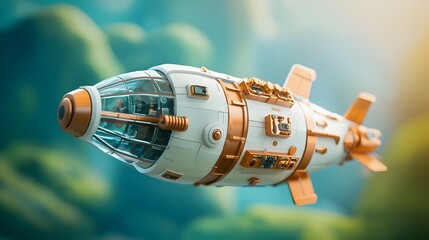 Fototapeta premium Retrofuturistic Sci-Fi Airship with Intricate Copper Pipes and Brass Control Panels