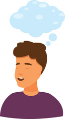 Young man is daydreaming with a thought bubble above his head