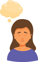 Young woman is thinking with her eyes closed and an empty thought bubble above her head