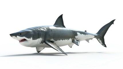 Fototapeta premium A Great White Shark Swimming in White Background