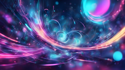 Fototapeta premium A vibrant abstract composition featuring swirling colors and luminous particles, creating an enchanting cosmic atmosphere filled with energy.
