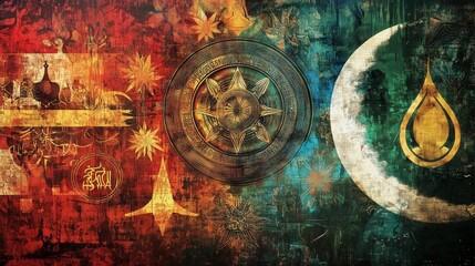 Naklejka premium Symbols of various religions showcasing diversity and unity among cultures