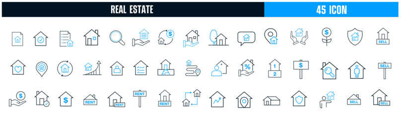 Real estate line icons collection. Buying and selling real estate sign dig set. Simple vector icon.