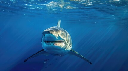 Great White Shark Swimming Towards the Camera with Open Mouth