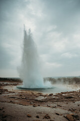 Strokkur Geyser eruption at Golden Circle, Iceland, powerful