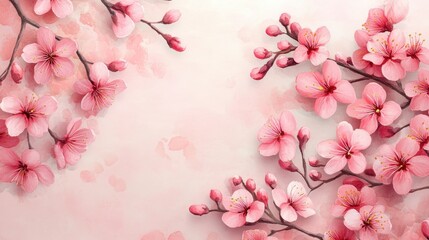Obraz premium Pink Sakura flowers realistic floral banner. Cherry blossom vector greeting card design,Spring flower illustration background,Spring trip campaign banner material cherry blossoms,space for text.