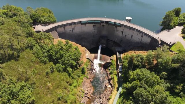 Rio Oitaven And Road Bridge Of Embalse de Eiras Water Dam