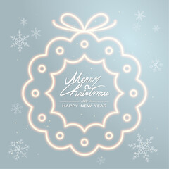 Light blue poster, Merry Christmas, Christmas wreath neon frame