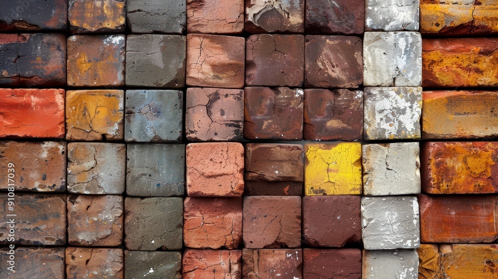 Poster the color variations in bricks, ranging from reds and yellows to browns and whites, allow for divers
