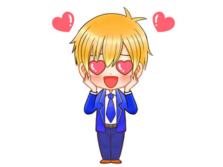 恋する金髪男子学生のちびキャライラスト素材3