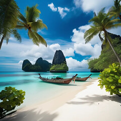 Breathtaking Pristine Beach in Indonesia with Turquoise Waters and Vibrant Tropical Foliage