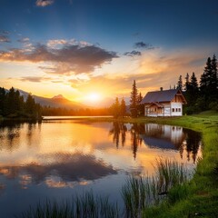 sunset over the lake