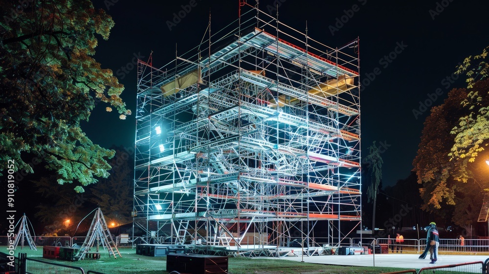 Poster the design flexibility of scaffolding accommodates temporary installations for public events, festiv