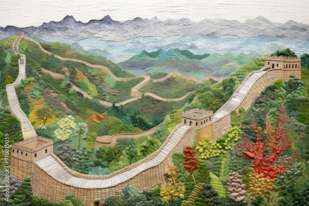 Wall mural great wall of china landscape architecture tranquility.