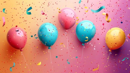 Colorful balloons with confetti.
