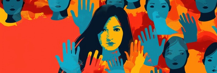 International Day for the Elimination of Violence Against Women. Problems of sexual abuse, harassment, human trafficking, domestic violence rape. International women's day Horizontal banner Copy space