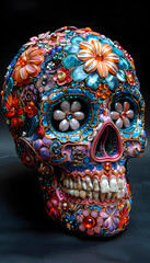 Fototapeta premium Day of the Dead skull on black background. Vertical. For mobile phone case.