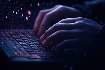 A fantasy image of a person typing on an enchanted device