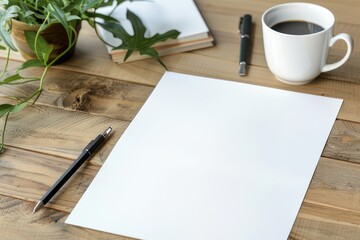 Mockup of a blank brochure on a wooden table