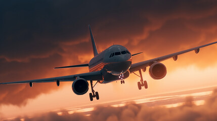 Fototapeta premium airplane at sunset