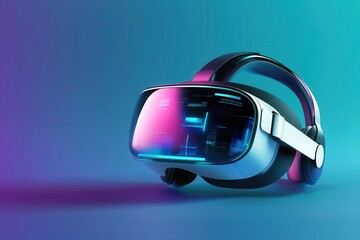 Modern VR headset with radiant colors, illustrating virtual reality technology on a vibrant gradient background. Futuristic tech concept.