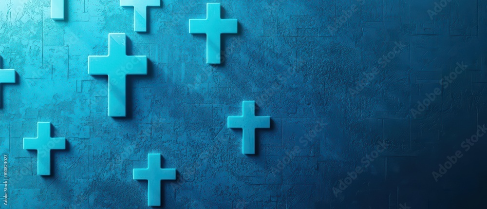 Poster a serene blue background with a grid pattern