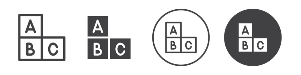 A B C alphabet blocks icon Thin line vector illustration set