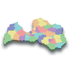 3d isometric colored map of Latvia