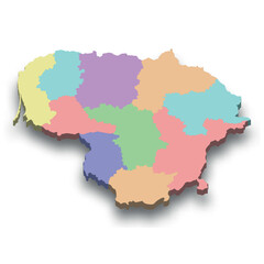 3d isometric colored map of Lithuania