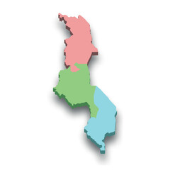 3d isometric colored map of Malawi