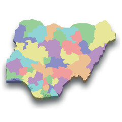 3d isometric colored map of Nigeria