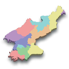 3d isometric colored map of North Korea