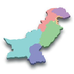 3d isometric colored map of Pakistan