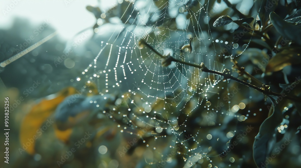 Wall mural a spider web with dewdrops on it.