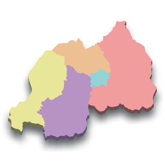 3d isometric colored map of Rwanda