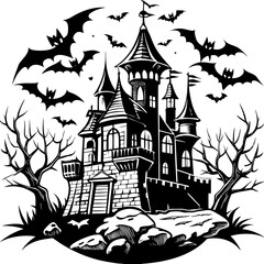 Spooky Castle with Bats Halloween vector