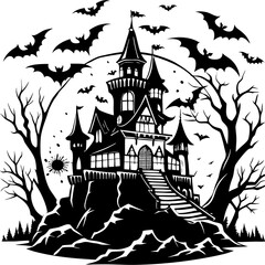 Spooky Castle with Bats Halloween vector