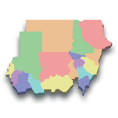 3d isometric colored map of Sudan