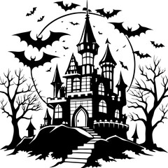 Spooky Castle with Bats Halloween vector