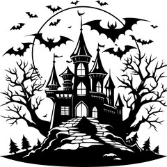 Spooky Castle with Bats Halloween vector