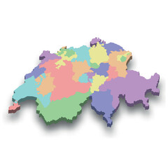 3d isometric colored map of Switzerland