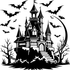 Spooky Castle with Bats Halloween vector