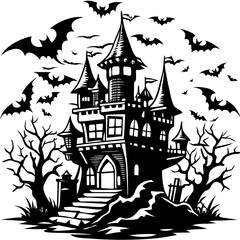 Spooky Castle with Bats Halloween vector