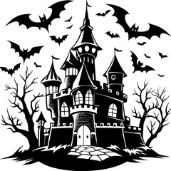 Spooky Castle with Bats Halloween vector