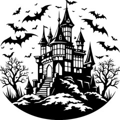 Obraz premium Spooky Castle with Bats Halloween vector